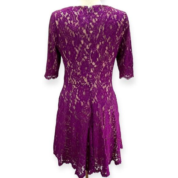ML Monique Lhuillier Floral Lace Fit & Flare Mini Dress Lined Magenta Women's 14 - Picture 3 of 7